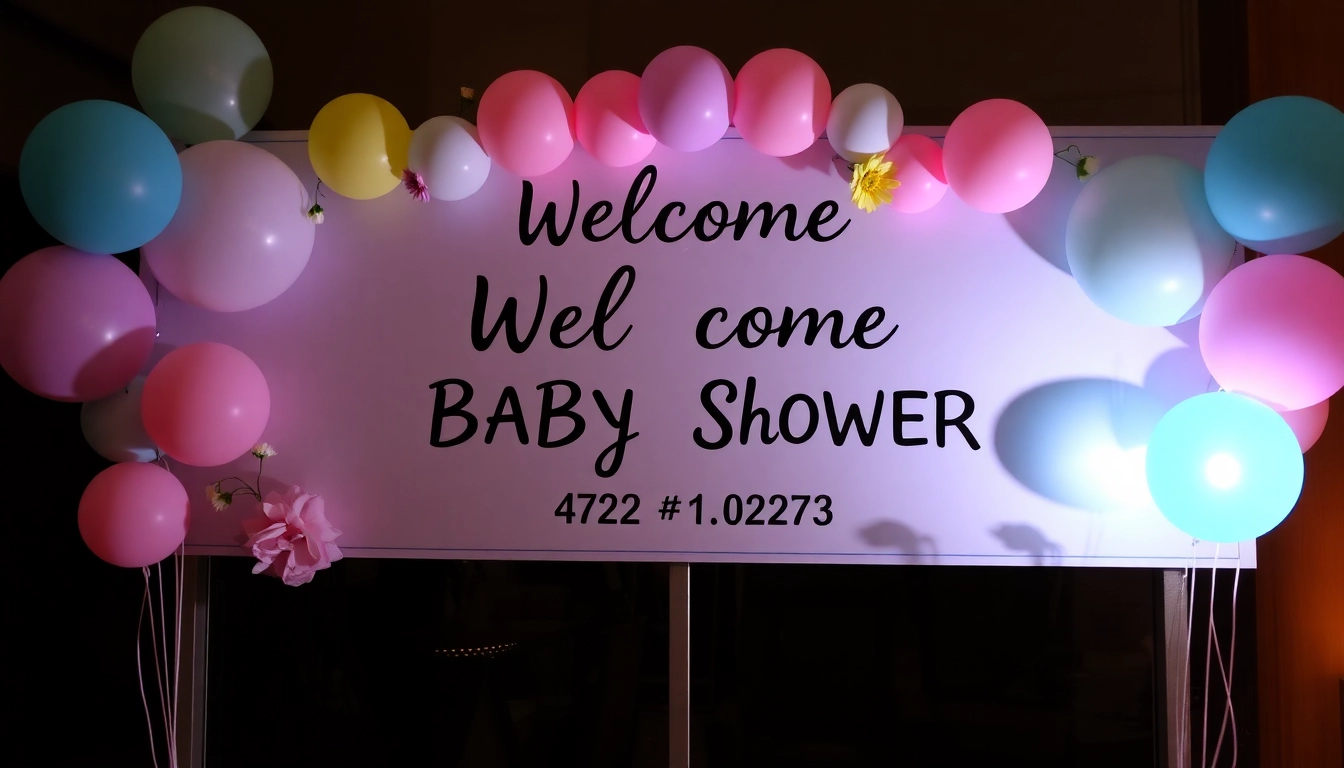 Vibrant baby shower welcome sign with floral design, perfect for greeting guests.