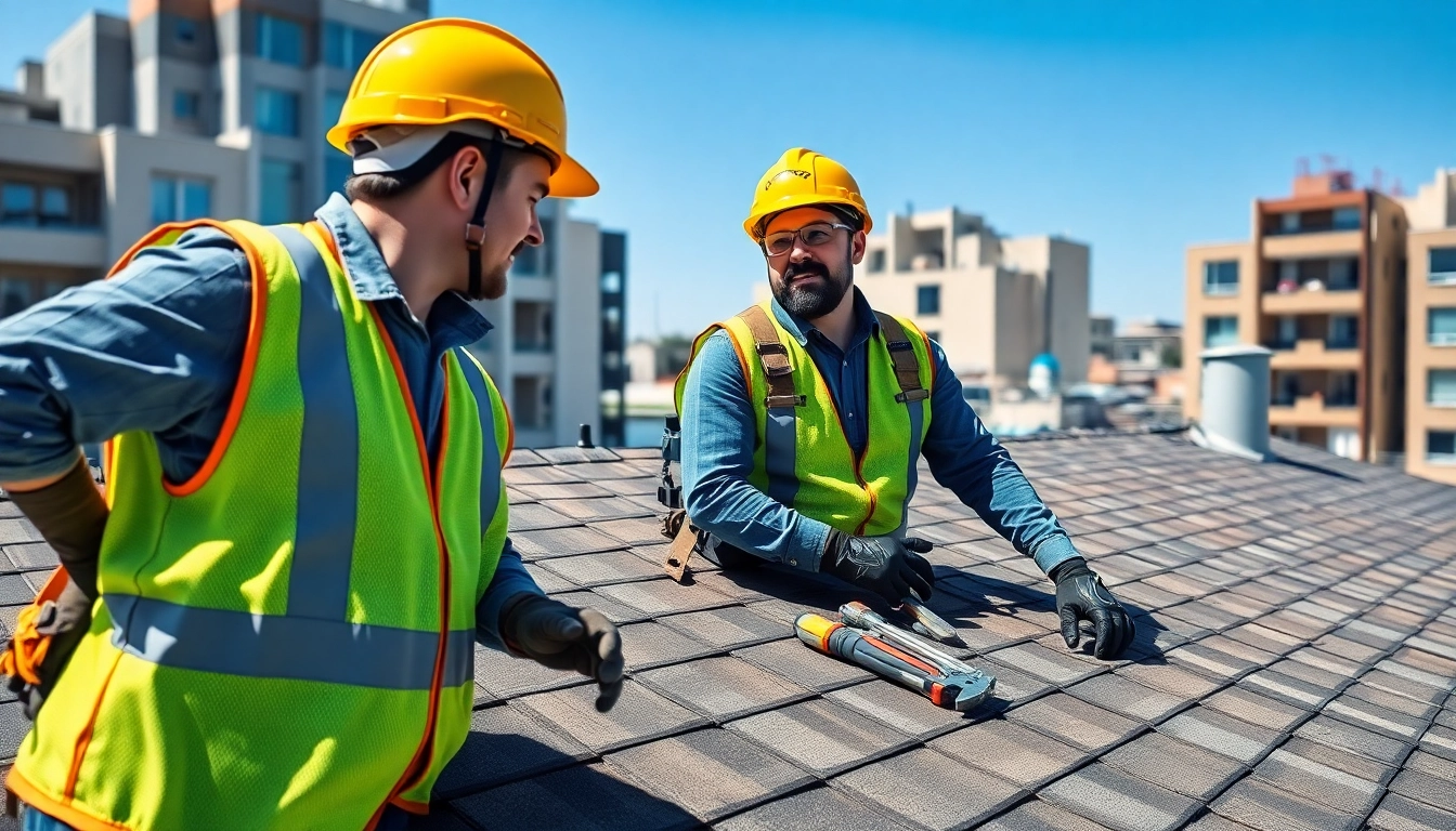 Find trusted roofers near me providing reliable roofing services with experienced craftsmen working on a residential roof.