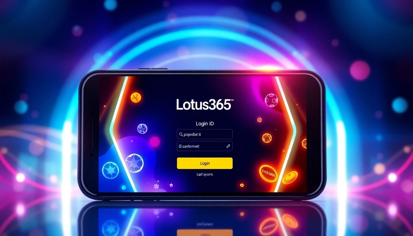 Secure Lotus365 ID login screen on mobile device highlighting sports and casino features for online betting users