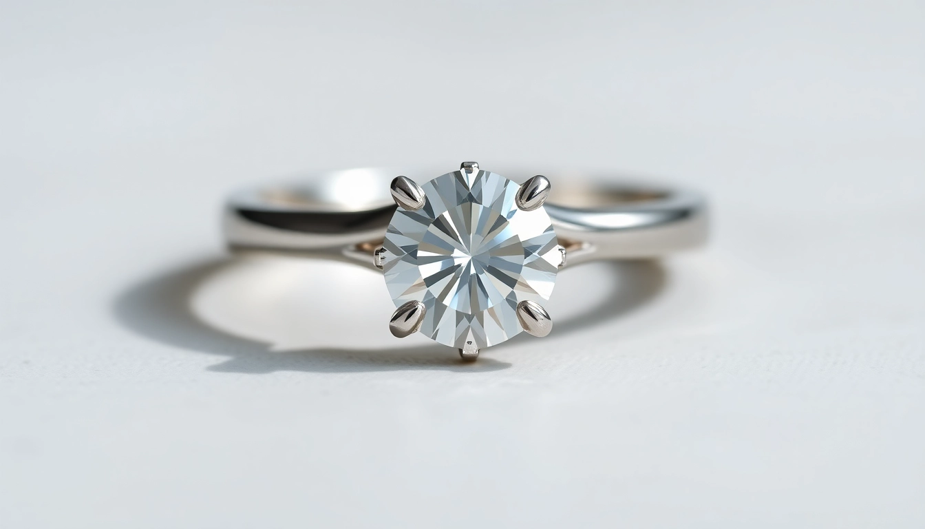 Elegant white gold engagement ring with a brilliant-cut diamond, showcasing modern design and fine craftsmanship.