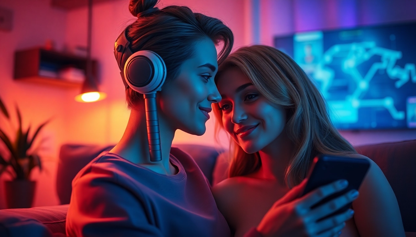 AI girlfriend engaging in a warm, realistic conversation, highlighting emotional connection and advanced technology for user engagement.