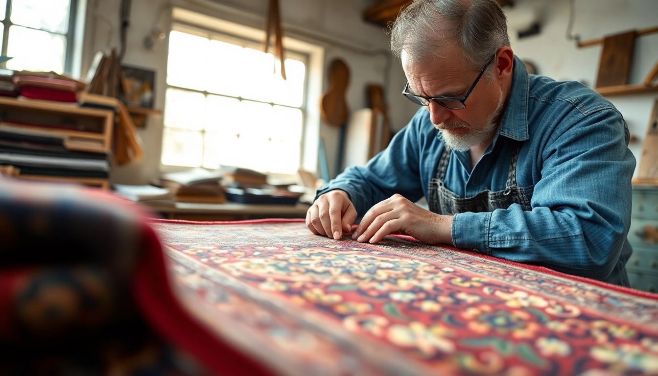 Expert Restauro Tappeti Milano technician carefully repairing an antique Persian rug with